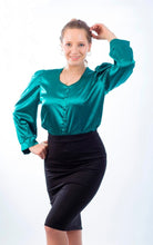 Cargar imagen en el visor de la galería, Camisa Elegante de Manga 3/4 Botones Forrados Prendas de vestir Emporium Daris Co XS Azúl Petroleo Claro