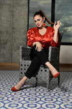 Cargar imagen en el visor de la galería, Camisa Elegante de Manga 3/4 Botones Forrados Prendas de vestir Emporium Daris Co XS Rojo