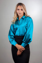 Cargar imagen en el visor de la galería, Camisa Elegante de Manga Globo Camisas Emporium Daris Co XS Azul Petroleo