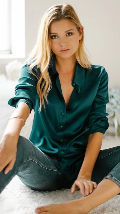 Camisa Elegante Verde Esmeralda 01 Mujer