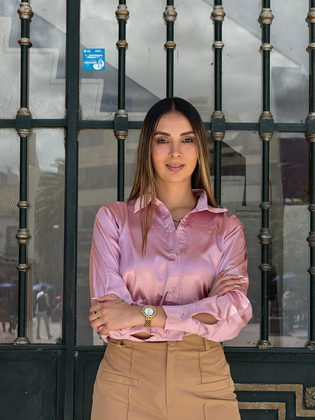 Camisa Elegante Oro Rosa Mujer