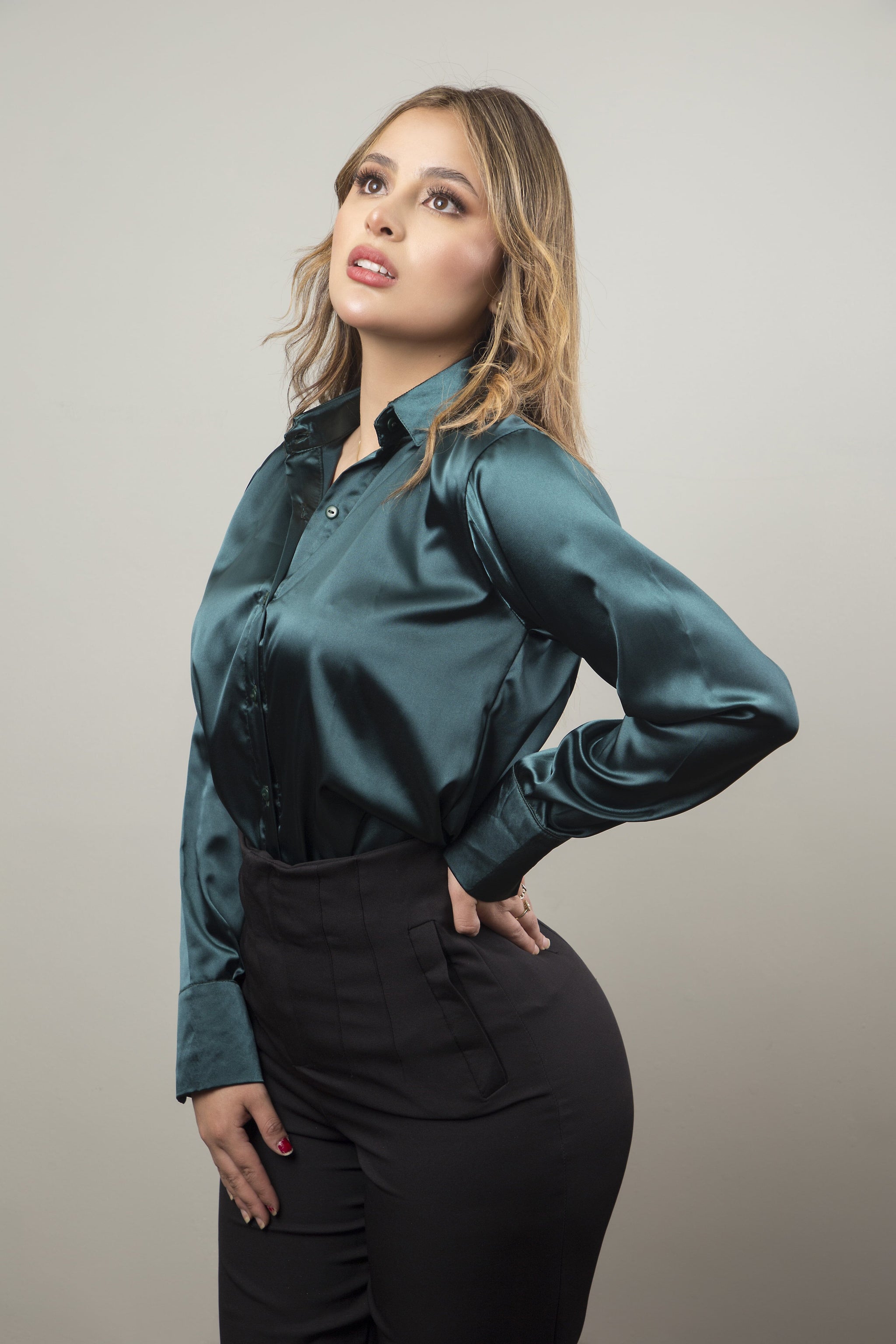 Elegante Blusas Color Verde Esmeralda HanOrange-Blusa De Gasa Para