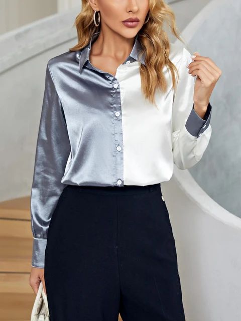 Camisa Elegante Gris con Blanco